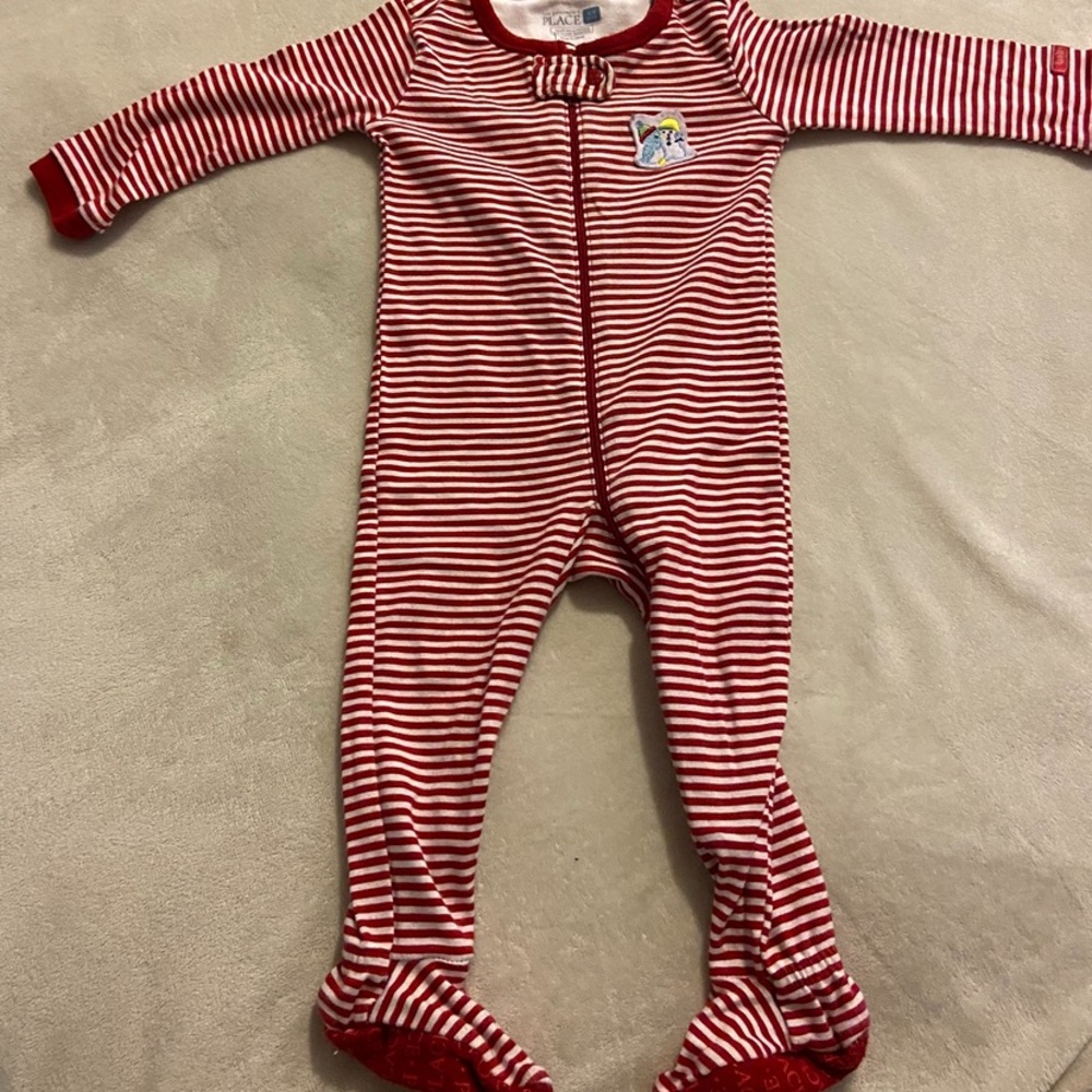 The Children's Place Red and White Striped Footie